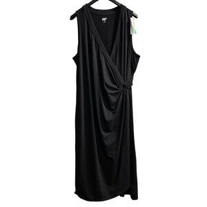Lands‎ End Dress Womens 3X Black Cotton Modal Faux Wrap Maxi Stretch Comfort